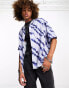 ASOS DESIGN boxy oversized revere linen mix shirt in blue tie dye