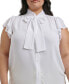 Plus Size Solid-Color Tie Cap-Sleeve Blouse