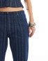 Lioness denim low rise flared leg jeans co-ord in dark blue pinstripe