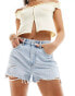 Stradivarius ripped denim short in bleach wash