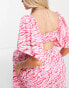 ASOS DESIGN flutter sleeve beach midaxi dress in pink zebra