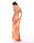 Miss Selfridge slash neck scoop back maxi dress in orange tie dye print