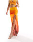 Farai London Carina mesh thigh split button through maxi skirt in orange ombre