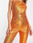 ASOS DESIGN sequin cowl neck flare leg jumpsuit in orange