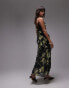 Topshop maxi slip dress with frills in yellow and green floral