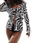 Miss Selfridge beach chiffon tie front cover up in zebra print