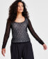 Petite Long-Sleeve Mesh Lace Top, Created for Macy's