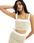 4th & Reckless linen look contrast trim cami crop top co-ord in beige