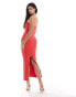 Bershka rib knit cut out front maxi dress in red