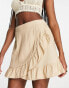 Vero Moda linen touch frill wrap mini skirt in beige