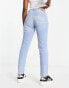 Pieces Luna high waist straight leg jeans with rip detail in blue