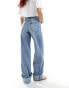 ASOS DESIGN wide leg dad jeans with turn up in light blue