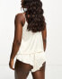 Loungeable bridal heart jacquard satin split cami & french knicker short in off white