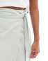 ASOS DESIGN Petite linen wrap detail midi skirt in sage green