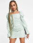 NA-KD x Sanne de Kramer square neck dramatic sleeve mini dress in dusty green