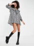 Topshop ruffle check chuck on mini dress in mono