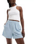 Pieces linen runner shorts in baby blue