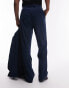 Topman straight highwaist relaxed trousers in navy