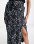 Urban Threads mesh midaxi skirt with lettuce hem in grey leopard print