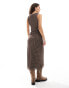 Reclaimed Vintage midi dress with frill in brown polka dot