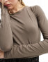 & Other Stories long sleeve crew neck top in dark beige