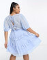 ASOS DESIGN Curve open back lace insert dobby mini tea dress in light blue