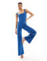 Vesper square neck wide leg jumpsuit in blue