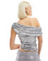 Reclaimed Vintage one shoulder top in crushed silver