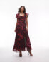 Topshop flutter sleeve maxi dress in rose swirl print