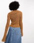 COLLUSION knitted open stitch shirt cardigan in burnt rust