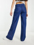 River Island high waisted wide leg cargo pocket jean in medium blue wash