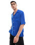 GANT short sleeve texture camp collar relaxed fit shirt in mid blue