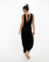 ASOS DESIGN crinkle v neck maxi smock dress with shirred waist in black