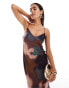 Forever New satin slip midaxi dress in blurred brown floral