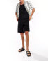 Threadbare pleated longer length shorts in black