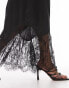 Topshop satin lace mix fishtail maxi skirt in black