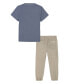 Little Boy Short Sleeve Graphic Tee and Twill Joggers Set