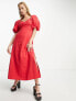 & Other Stories woven puff sleeve midi dress in red