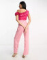 In The Style exclusive contrast frill one shoulder jumpsuit in pink