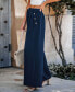 Women's Navy Elastic Waist Wide Leg Button Pants