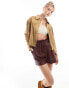 Stradivarius boho tassel detail faux suede jacket in camel