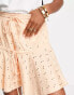 ASOS DESIGN Tall broderie tiered mini skirt with tie detail in apricot