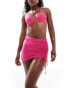 Vila ruched front swim skirt co-ord in bright pink