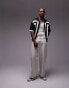 Topman knitted crochet vertical stripe button through shirt in black