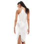 Rare London Premium fringe detail halterneck mini dress in white