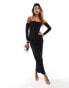 Aria Cove slinky ruched bardot bodycon maxi dress in black