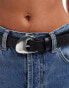 ASOS DESIGN angled buckle waist and hip jeans belt in black