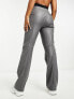 ASOS DESIGN faux leather seam detailed straight leg trouser in grey