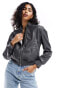 New Look oversized cropped faux leather biker jacket in black