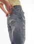 Topshop Dad jeans with extreme rip & repair in mid blue